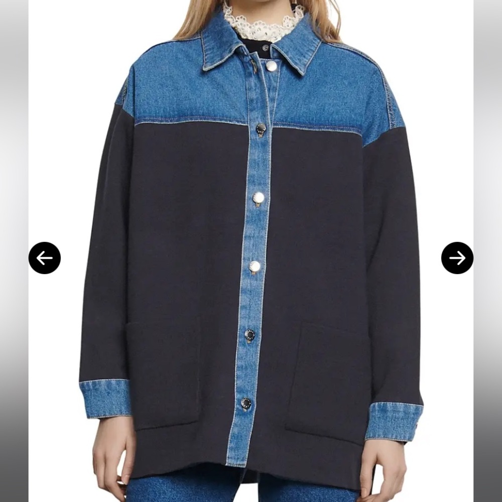 Sandro Gwenaelle Dual-Material Oversized Denim Jacket